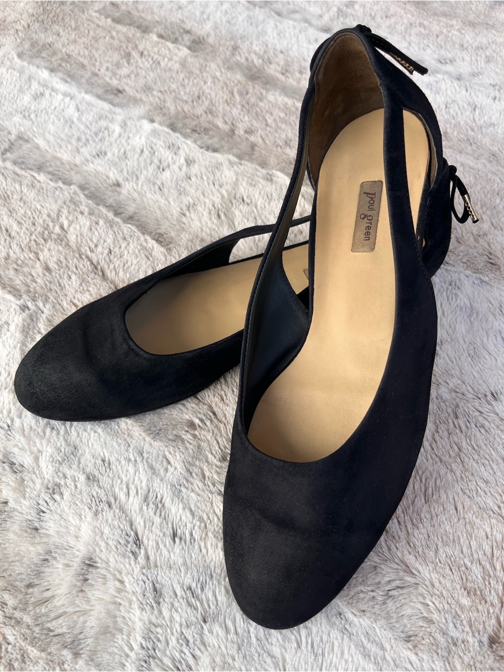 Paul Green Black Suede Round-Toe Flats with Ankle Tie
